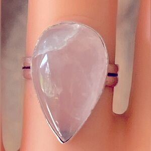 Handmade Size 7 Rose Quartz 925 Sterling Silver Teardrop Ring
